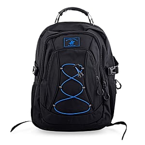 Closeout Beverly Hills Polo Club Black and Blue Multi Compartment Backpack (12.25x18.25x5)