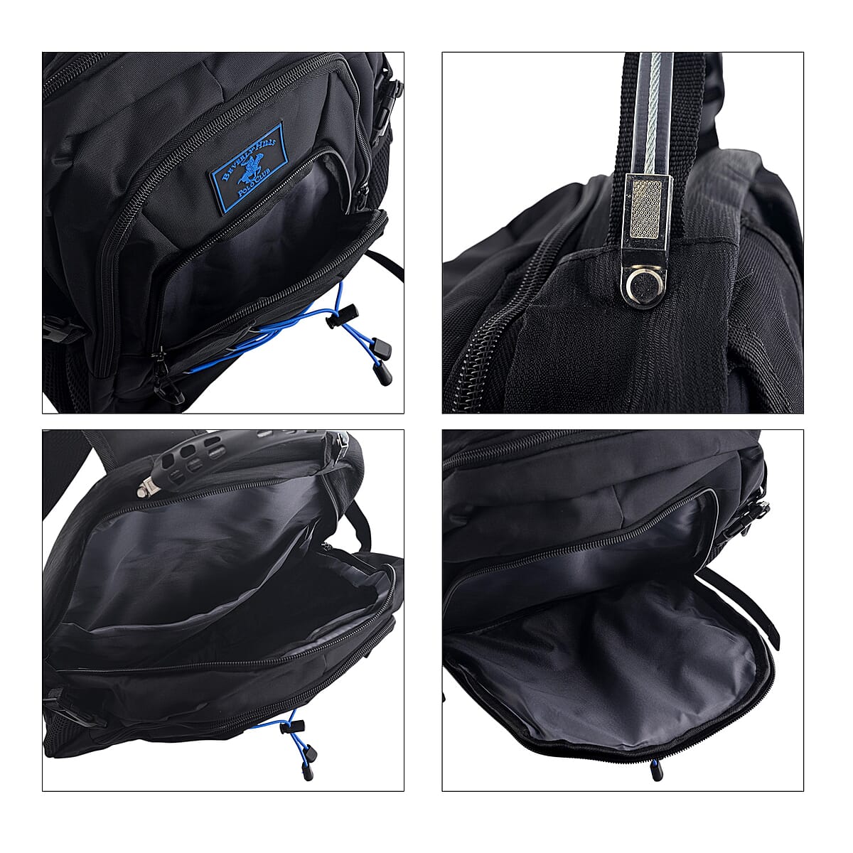 Closeout Beverly Hills Polo Club Black and Blue Multi Compartment Backpack (12.25x18.25x5) image number 4