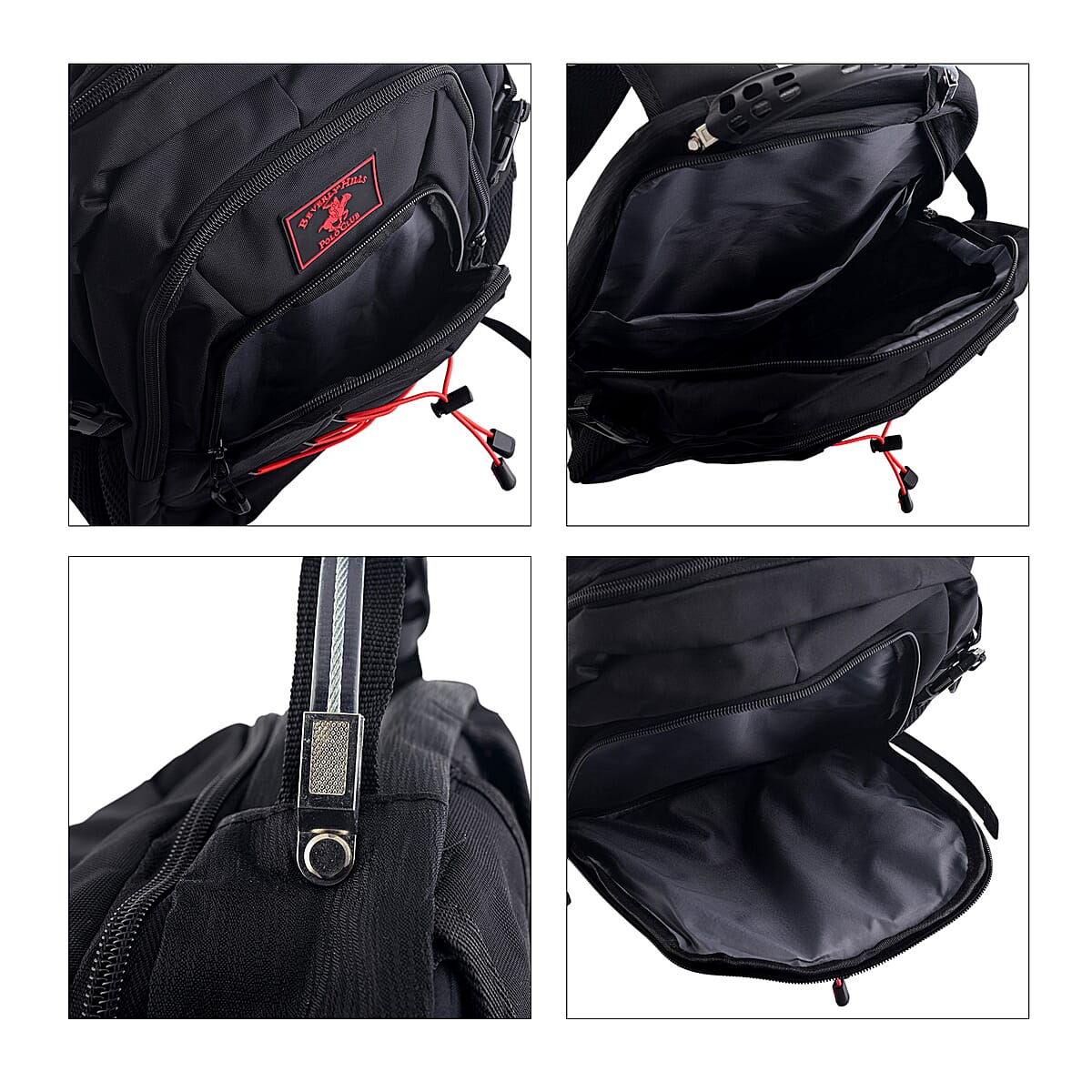Closeout Beverly Hills Polo Club Black and Red Multi Compartment Backpack (12.25x18.25x5) image number 4