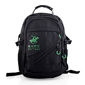 Closeout Beverly Hills Polo Club Black and Green Multi Compartment Backpack (12.25x18.25x5)