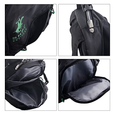 Closeout Beverly Hills Polo Club Black and Green Multi Compartment Backpack (12.25x18.25x5)