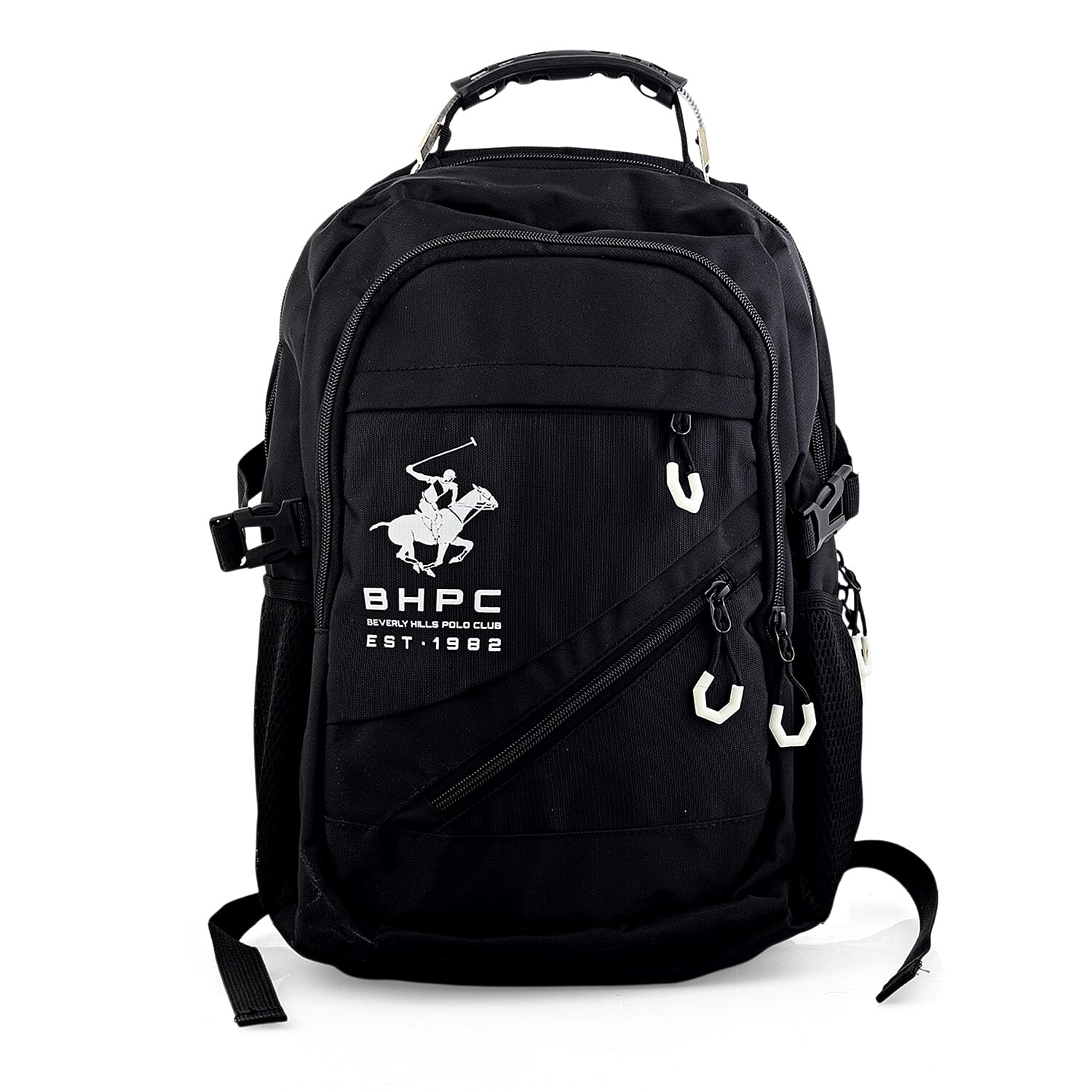 Closeout Beverly Hills Polo Club Black and White Multi Compartment Backpack (12.25x18.25x5)