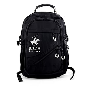 Closeout Beverly Hills Polo Club Black and White Multi Compartment Backpack (12.25x18.25x5)