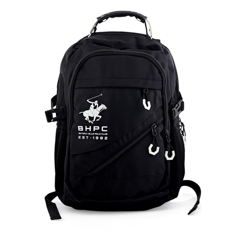 Closeout Beverly Hills Polo Club Black and White Multi Compartment Backpack (12.25x18.25x5)
