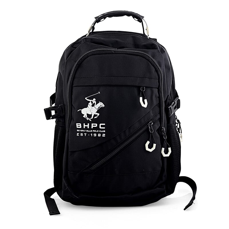 Closeout Beverly Hills Polo Club Black and White Multi Compartment Backpack (12.25x18.25x5)