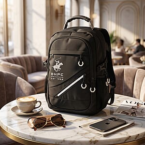 Closeout Beverly Hills Polo Club Black and White Multi Compartment Backpack (12.25x18.25x5)