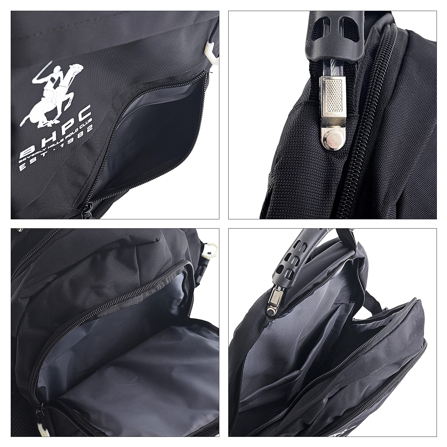 Closeout Beverly Hills Polo Club Black and White Multi Compartment Backpack (12.25x18.25x5)