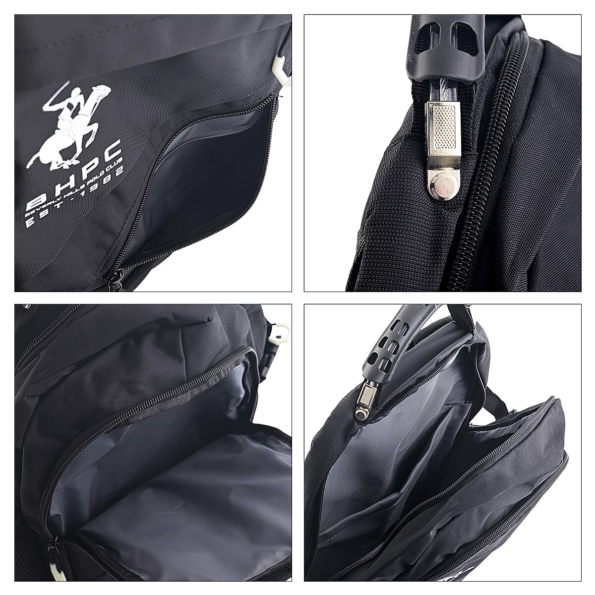 Closeout Beverly Hills Polo Club Black and White Multi Compartment Backpack (12.25x18.25x5) image number 4