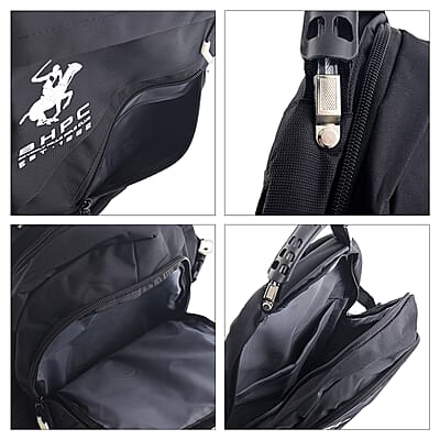 Closeout Beverly Hills Polo Club Black and White Multi Compartment Backpack (12.25x18.25x5)