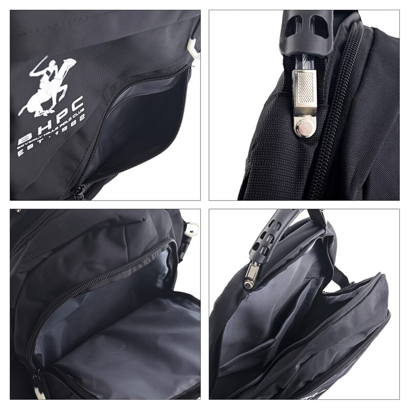 Closeout Beverly Hills Polo Club Black and White Multi Compartment Backpack (12.25x18.25x5)