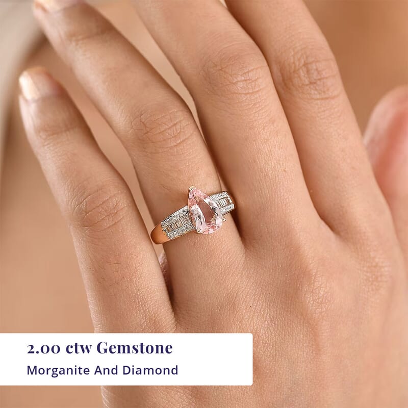 Luxoro Premium Pink Morganite and Diamond G-H I2 2.00 ctw Forever Rose Ring in 10K Rose Gold (Size 6.0)