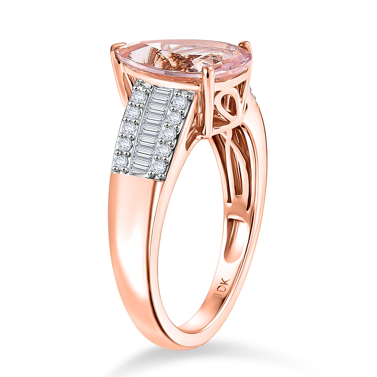 Luxoro Premium Pink Morganite and Diamond G-H I2 2.00 ctw Forever Rose Ring in 10K Rose Gold (Size 6.0) image number 3