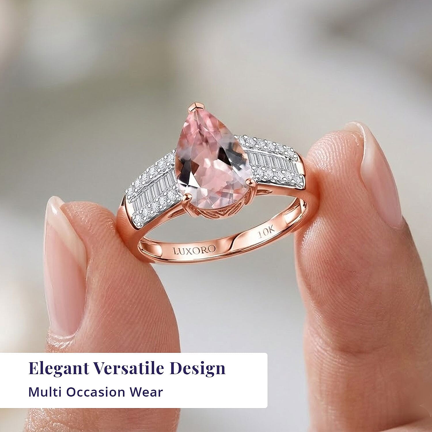 Luxoro Premium Pink Morganite and Diamond G-H I2 2.00 ctw Forever Rose Ring in 10K Rose Gold (Size 6.0)