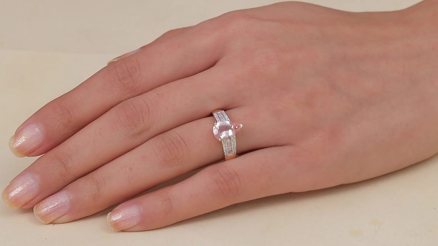 Luxoro 10K Rose Gold Premium Pink Morganite, Diamond (G-H, I2) (0.30 cts) Ring (Size 6.0) 2.00 ctw