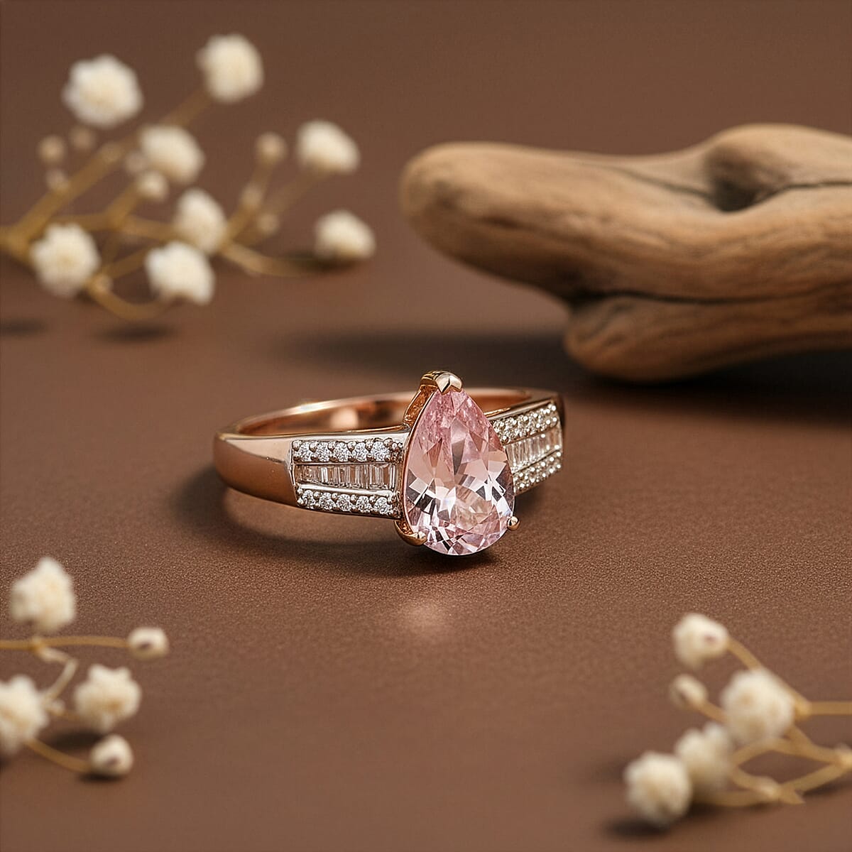 Luxoro Premium Pink Morganite and G-H I2 Diamond 2.00 ctw Forever Rose Ring in 10K Rose Gold (Size 9.0) image number 1