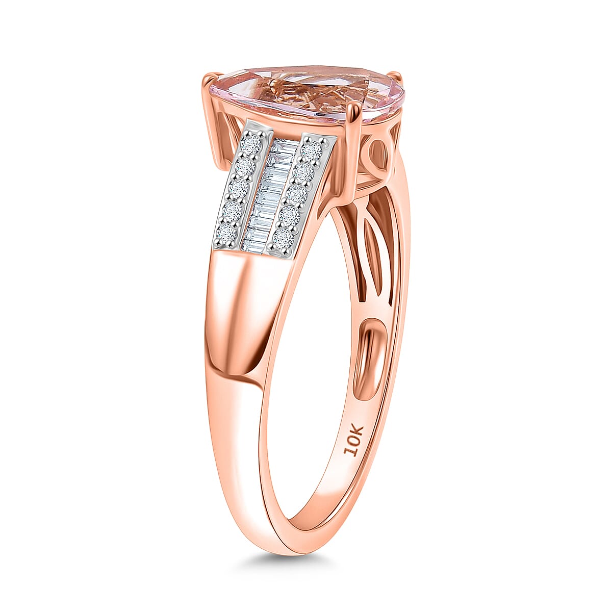 Luxoro Premium Pink Morganite and G-H I2 Diamond 2.00 ctw Forever Rose Ring in 10K Rose Gold (Size 9.0) image number 3