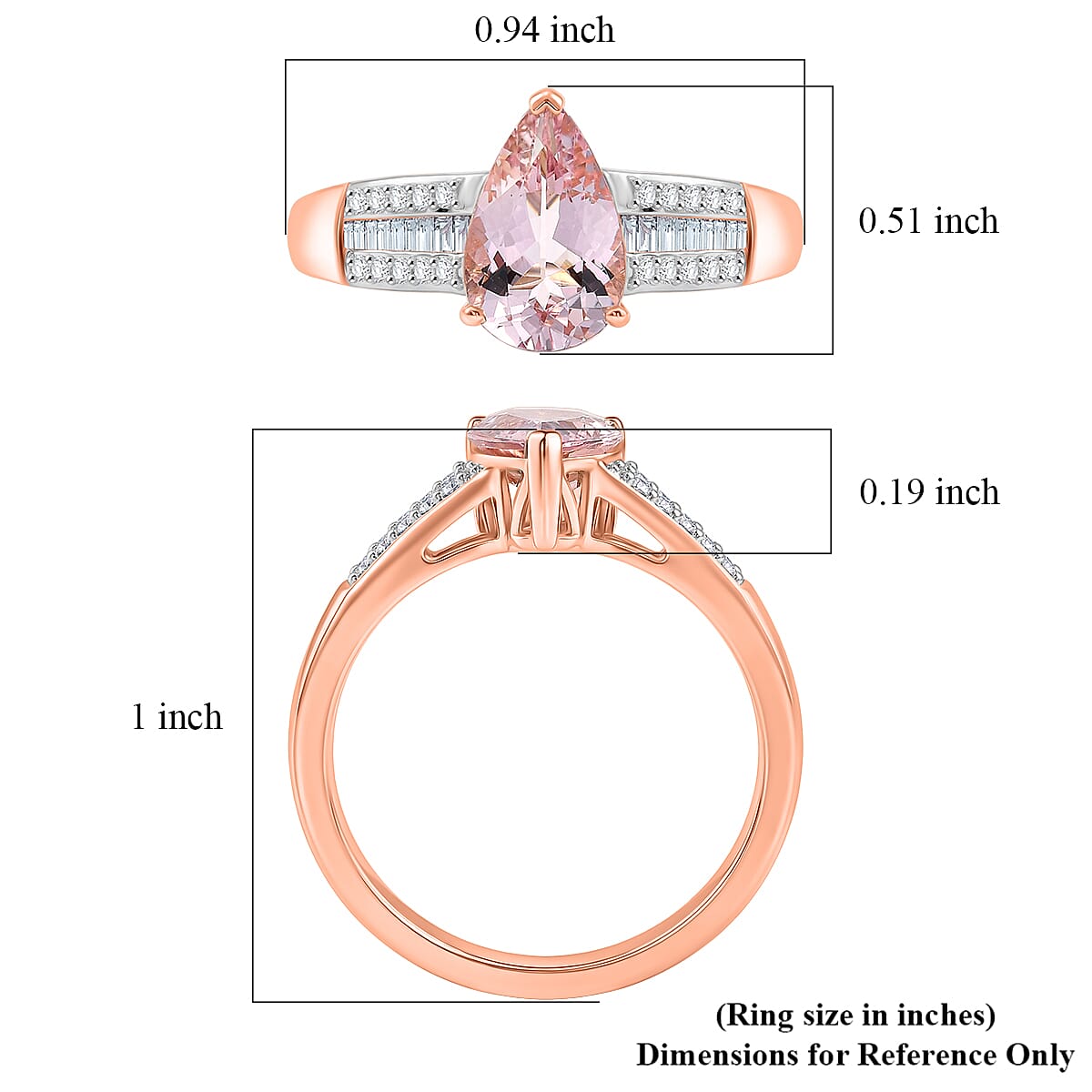 Luxoro Premium Pink Morganite and G-H I2 Diamond 2.00 ctw Forever Rose Ring in 10K Rose Gold (Size 9.0) image number 5