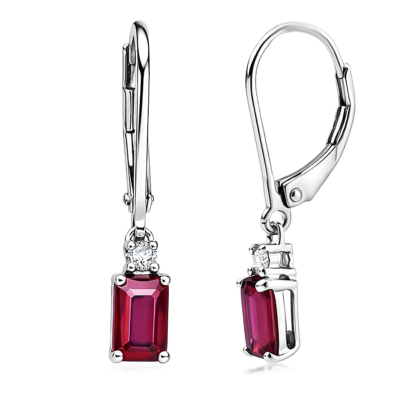Premium Niassa Ruby (FF) and Luxuriant Lab Grown Diamond G-H SI 1.80 ctw Red Majesty Earrings in Rhodium Over Sterling Silver