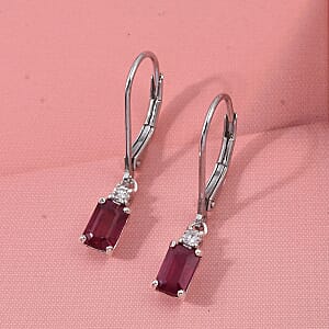 Premium Niassa Ruby (FF) and Luxuriant Lab Grown Diamond G-H SI 1.80 ctw Red Majesty Earrings in Rhodium Over Sterling Silver
