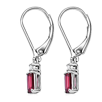 Premium Niassa Ruby (FF) and Luxuriant Lab Grown Diamond G-H SI 1.80 ctw Red Majesty Earrings in Rhodium Over Sterling Silver