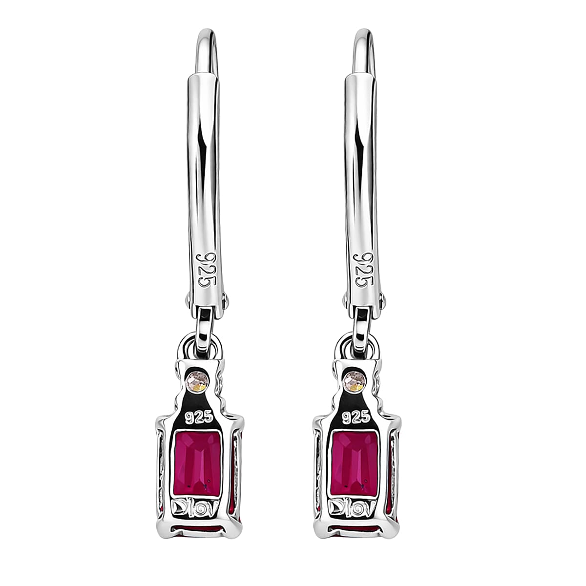 Premium Niassa Ruby (FF), Luxuriant Lab Grown Diamond (G-H, SI) Red Majesty Earrings in Rhodium Over Sterling Silver 1.80 ctw image number 4