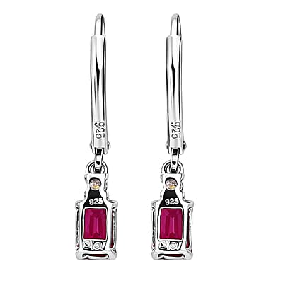 Premium Niassa Ruby (FF) and Luxuriant Lab Grown Diamond G-H SI 1.80 ctw Red Majesty Earrings in Rhodium Over Sterling Silver