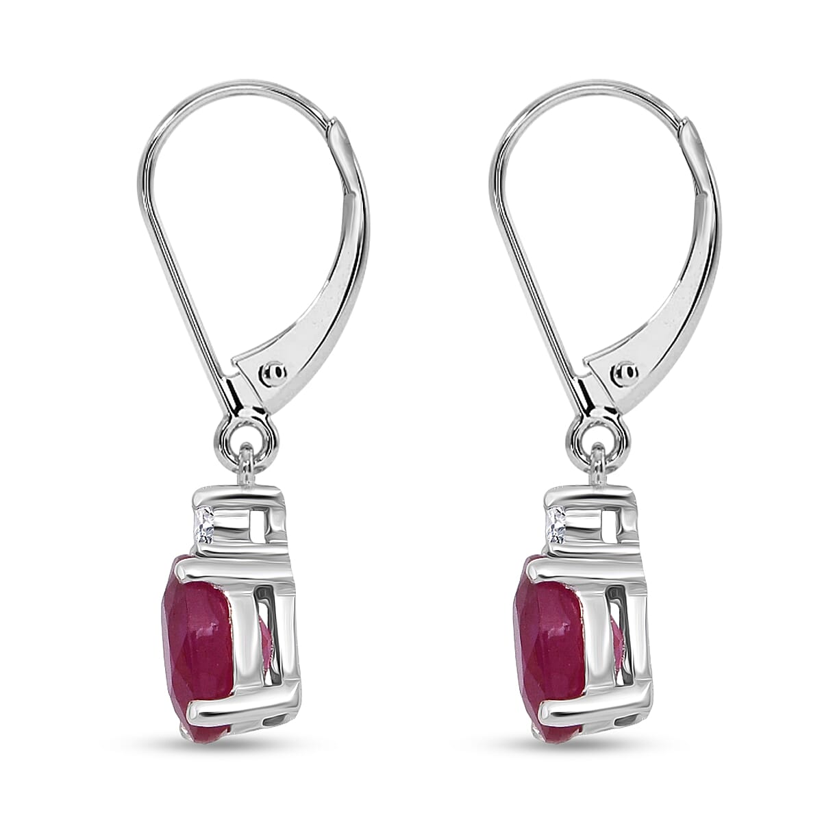 Premium Niassa Ruby (FF) and Luxuriant Lab Grown Diamond G-H SI 2.50 ctw Red Majesty Earrings in Rhodium Over Sterling Silver image number 3