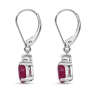 Premium Niassa Ruby (FF) and Luxuriant Lab Grown Diamond G-H SI 2.50 ctw Red Majesty Earrings in Rhodium Over Sterling Silver