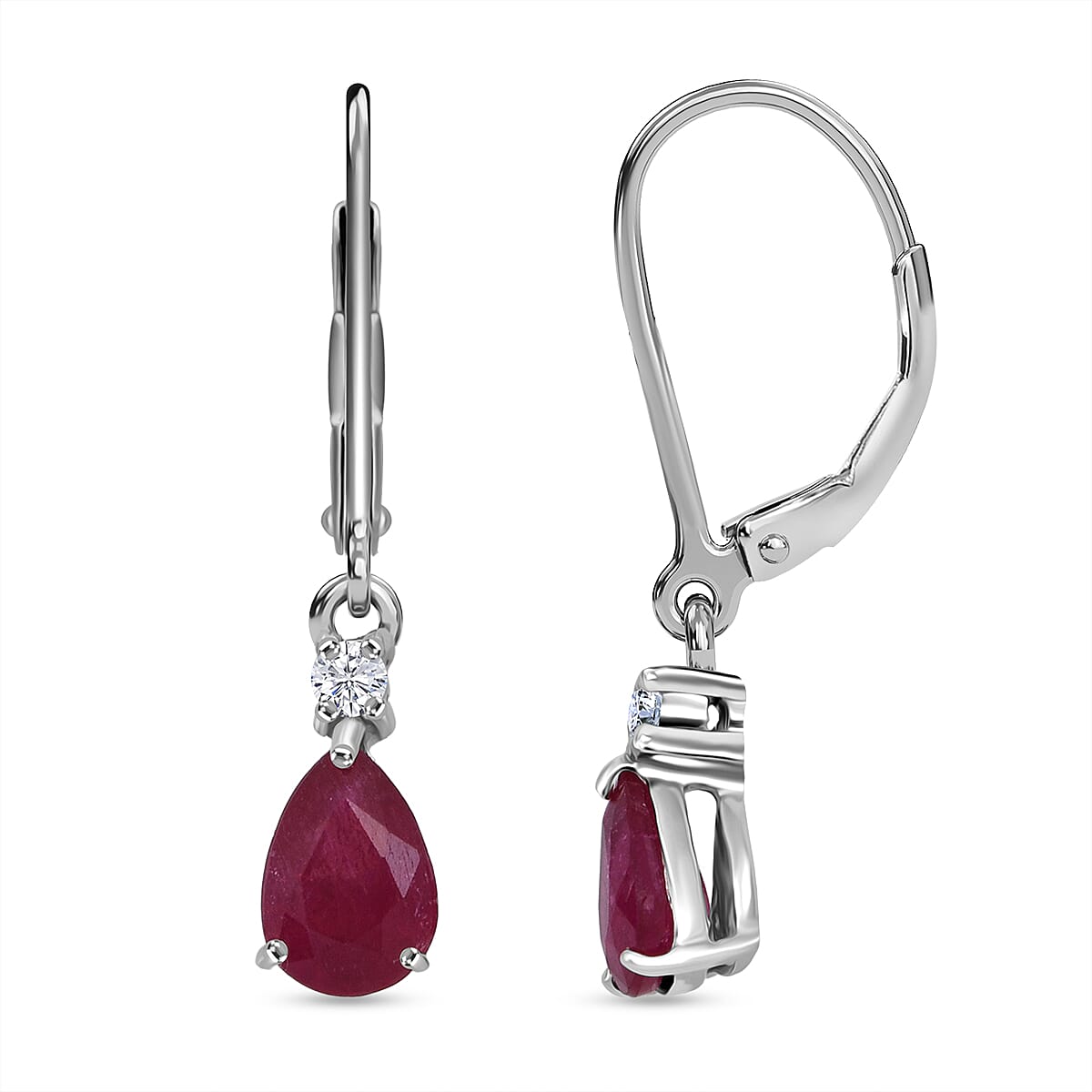 Premium Niassa Ruby (FF) and Luxuriant Lab Grown Diamond G-H SI 2.00 ctw Red Majesty Earrings in Rhodium Over Sterling Silver image number 0