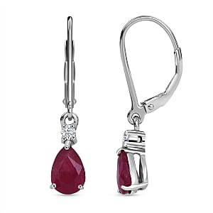 Premium Niassa Ruby (FF) and Luxuriant Lab Grown Diamond G-H SI 2.00 ctw Red Majesty Earrings in Rhodium Over Sterling Silver