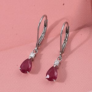 Premium Niassa Ruby (FF) and Luxuriant Lab Grown Diamond G-H SI 2.00 ctw Red Majesty Earrings in Rhodium Over Sterling Silver