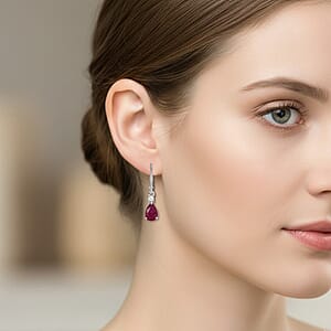 Premium Niassa Ruby (FF) and Luxuriant Lab Grown Diamond G-H SI 2.00 ctw Red Majesty Earrings in Rhodium Over Sterling Silver