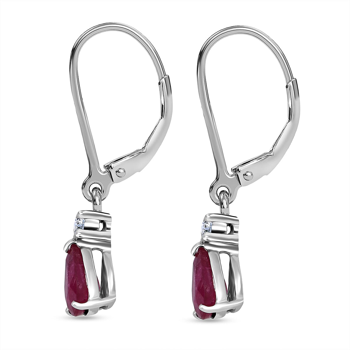 Premium Niassa Ruby (FF) and Luxuriant Lab Grown Diamond G-H SI 2.00 ctw Red Majesty Earrings in Rhodium Over Sterling Silver image number 3