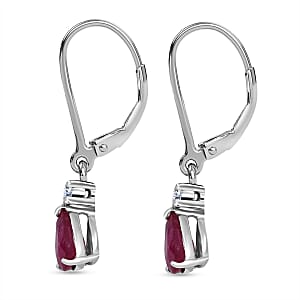 Premium Niassa Ruby (FF) and Luxuriant Lab Grown Diamond G-H SI 2.00 ctw Red Majesty Earrings in Rhodium Over Sterling Silver