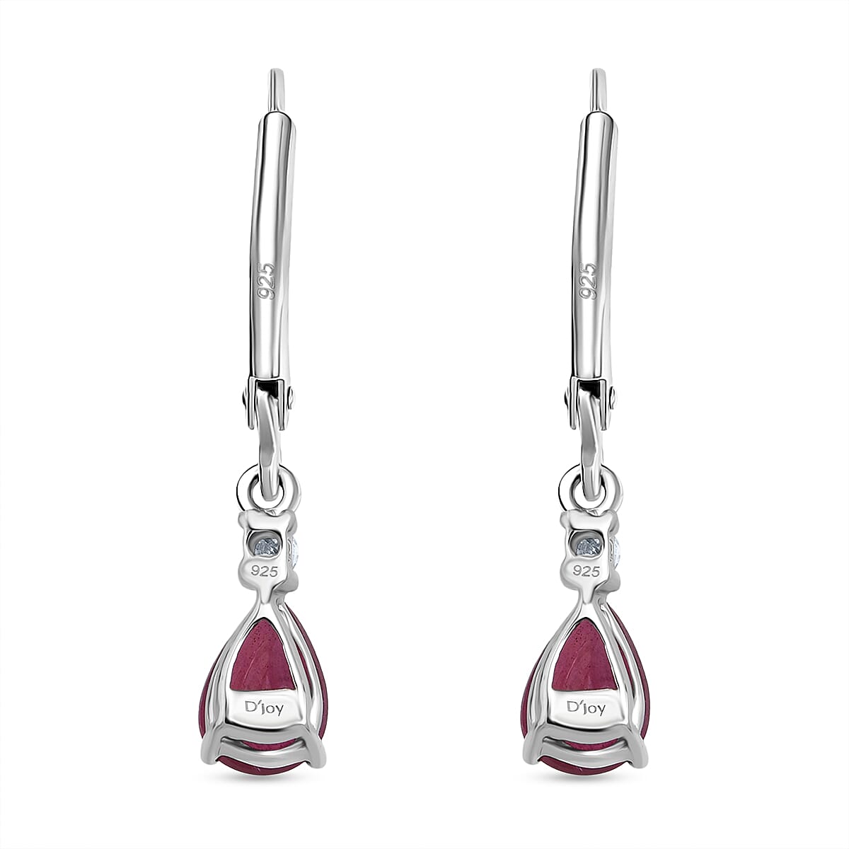 Premium Niassa Ruby (FF) and Luxuriant Lab Grown Diamond G-H SI 2.00 ctw Red Majesty Earrings in Rhodium Over Sterling Silver image number 4
