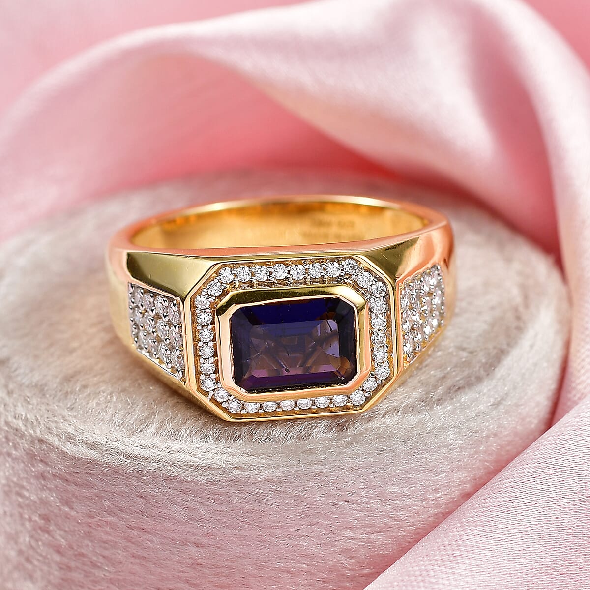 D'Joy Premium Catalina Iolite and Moissanite 1.80 ctw Men's Ring in 18K Vermeil Yellow Gold Over Sterling Silver (Size 12.0) image number 1