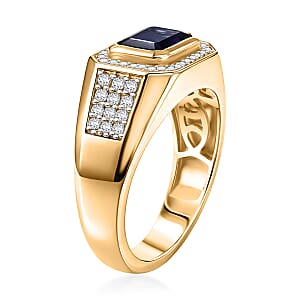 D'Joy Premium Catalina Iolite and Moissanite 1.80 ctw Men's Ring in 18K Vermeil Yellow Gold Over Sterling Silver (Size 12.0)