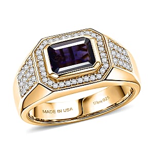 D'Joy Premium Catalina Iolite and Moissanite 1.80 ctw Men's Ring in 18K Vermeil Yellow Gold Over Sterling Silver (Size 13.0)