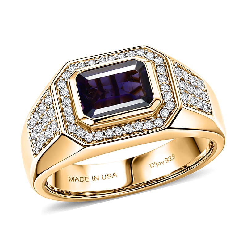 D'Joy Premium Catalina Iolite and Moissanite 1.80 ctw Men's Ring in 18K Vermeil Yellow Gold Over Sterling Silver (Size 13.0)