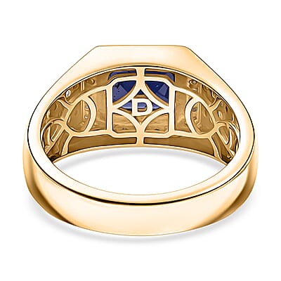 D'Joy Premium Catalina Iolite and Moissanite 1.80 ctw Men's Ring in 18K Vermeil Yellow Gold Over Sterling Silver (Size 13.0)