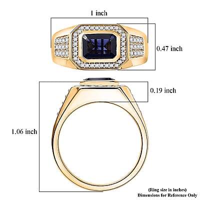 D'Joy Premium Catalina Iolite and Moissanite 1.80 ctw Men's Ring in 18K Vermeil Yellow Gold Over Sterling Silver (Size 14.0)