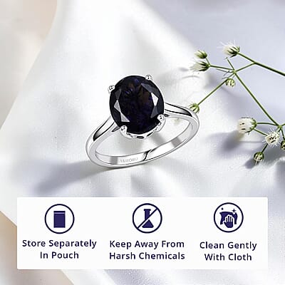 Luxoro AAA Catalina Iolite 3.60 ctw Twilight Blue Elegance Ring in 10K White Gold (Size 12.0)