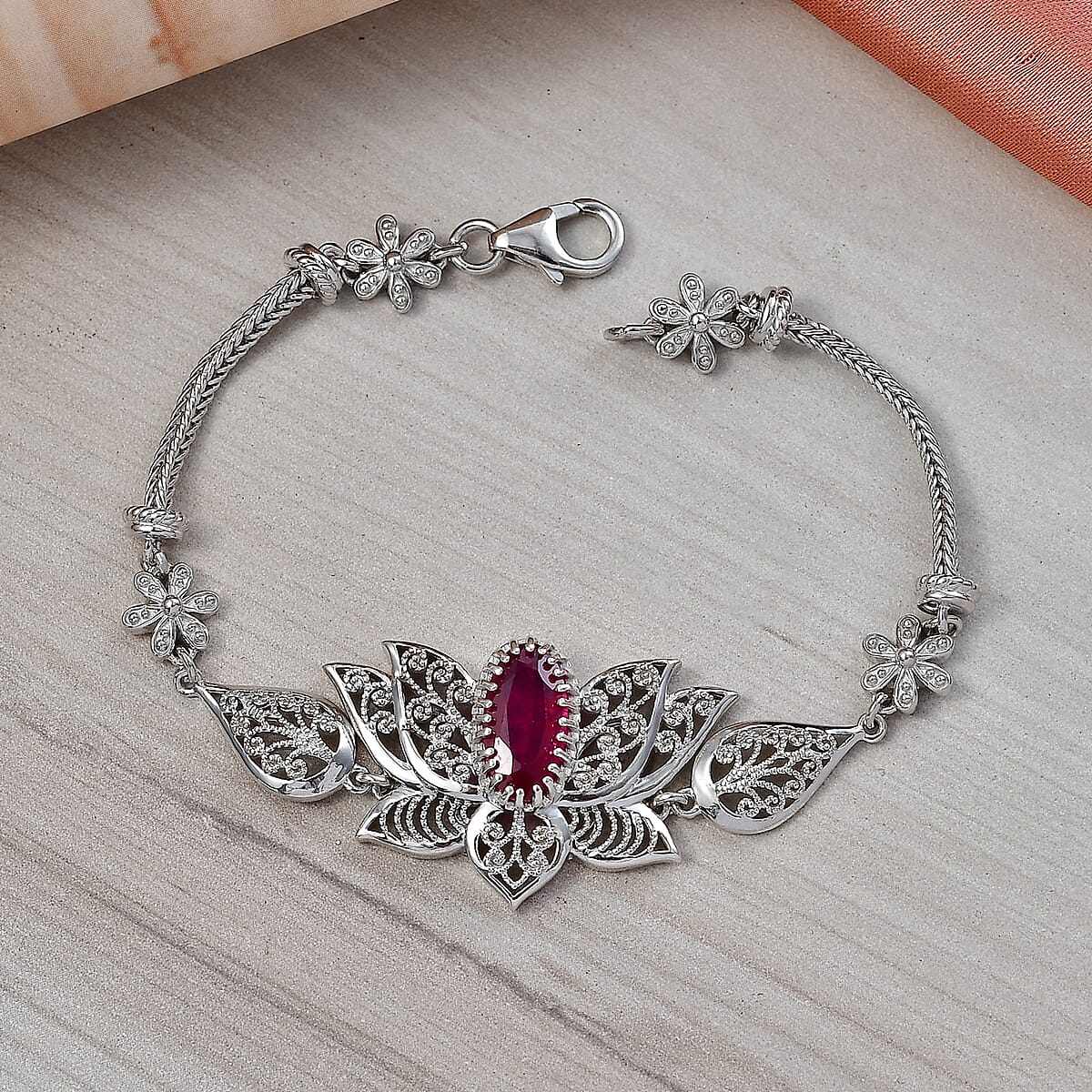 D'Joy Passport to Turkey Premium Niassa Ruby (FF) 2.80 ctw Bracelet in Rhodium Over Sterling Silver (6.50 In) image number 1