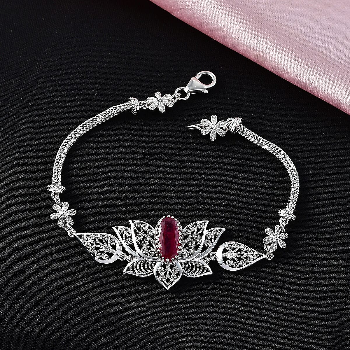 D'Joy Passport to Turkey Premium Niassa Ruby (FF) 2.80 ctw Bracelet in Rhodium Over Sterling Silver (7.25 In) image number 1