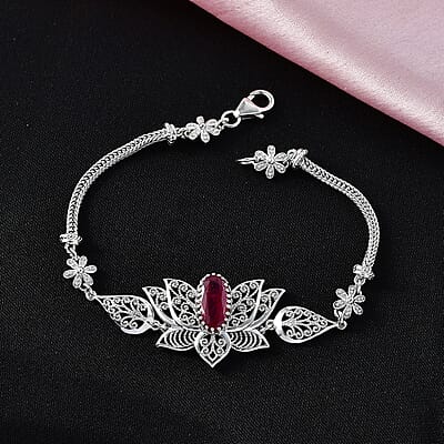 D'Joy Passport to Turkey Premium Niassa Ruby (FF) 2.80 ctw Bracelet in Rhodium Over Sterling Silver (7.25 In)