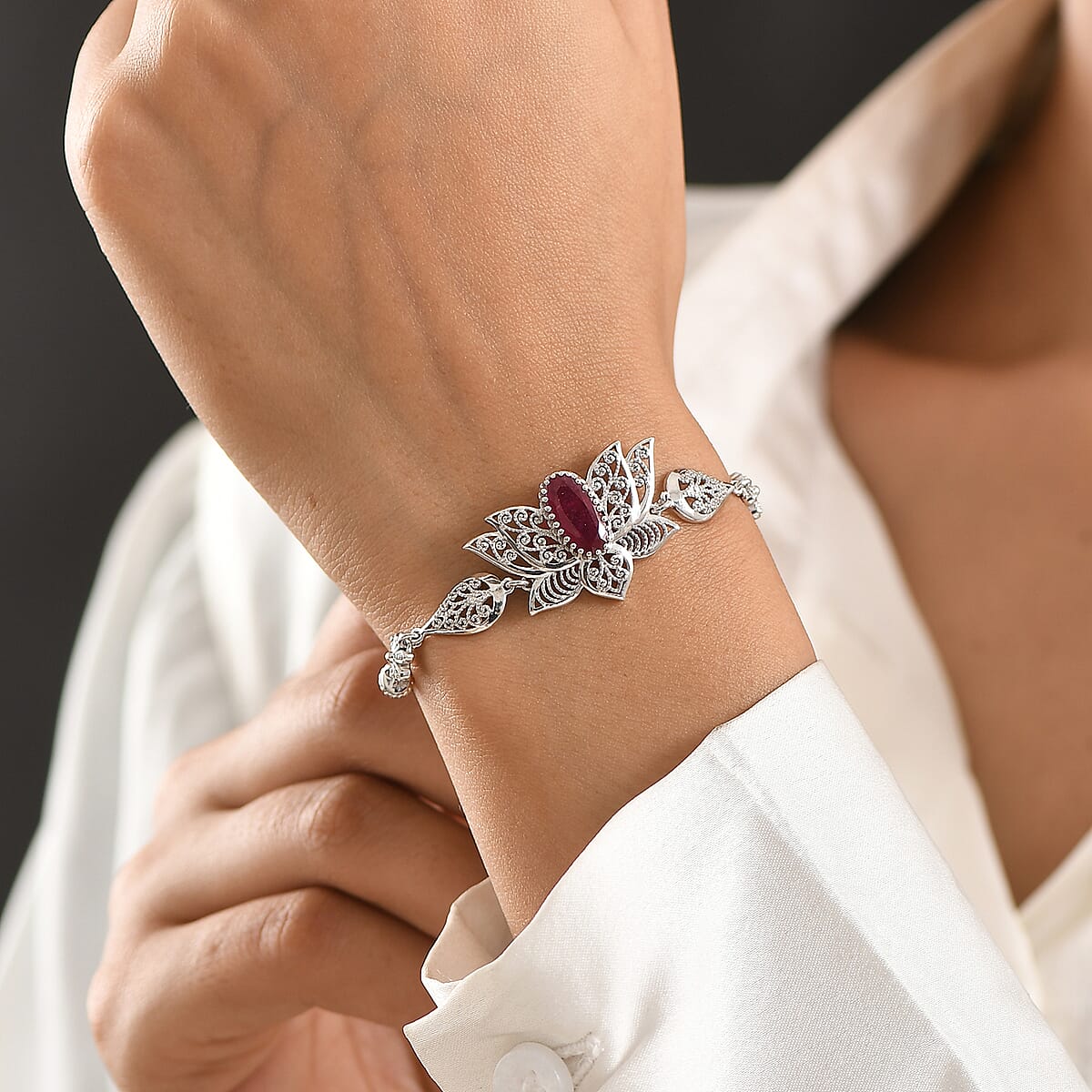 D'Joy Passport to Turkey Premium Niassa Ruby (FF) 2.80 ctw Bracelet in Rhodium Over Sterling Silver (7.25 In) image number 2