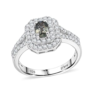 D'Joy Premium Australian Sapphire and White Zircon 1.65 ctw Velvet Eclipse Ring in Rhodium Over Sterling Silver (Size 10.0)