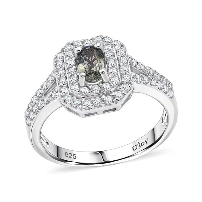 D'Joy Premium Australian Sapphire and White Zircon 1.65 ctw Velvet Eclipse Ring in Rhodium Over Sterling Silver (Size 10.0)