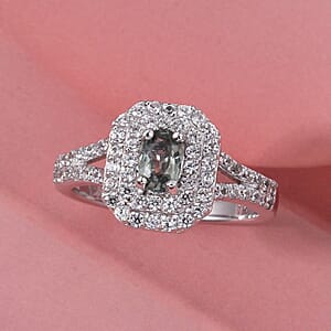 D'Joy Premium Australian Sapphire and White Zircon 1.65 ctw Velvet Eclipse Ring in Rhodium Over Sterling Silver (Size 10.0)