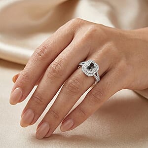 D'Joy Premium Australian Sapphire and White Zircon 1.65 ctw Velvet Eclipse Ring in Rhodium Over Sterling Silver (Size 10.0)